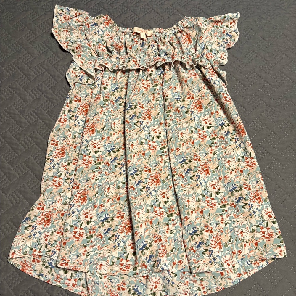Floral Kids Dress in Blue and Red